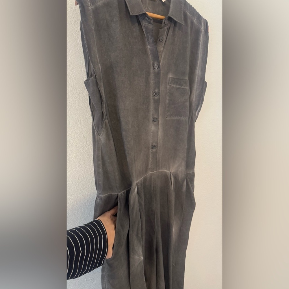 Soft Surroundings Camilla Jumpsuit Front Tie Button Grey Wide Leg Relaxed Med - Picture 3 of 12
